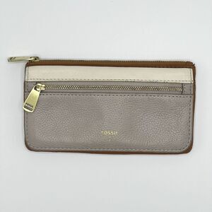 Fossil Preston Wallet Leather Flap Colorblock Clutch Gray/White/Tan SL6854